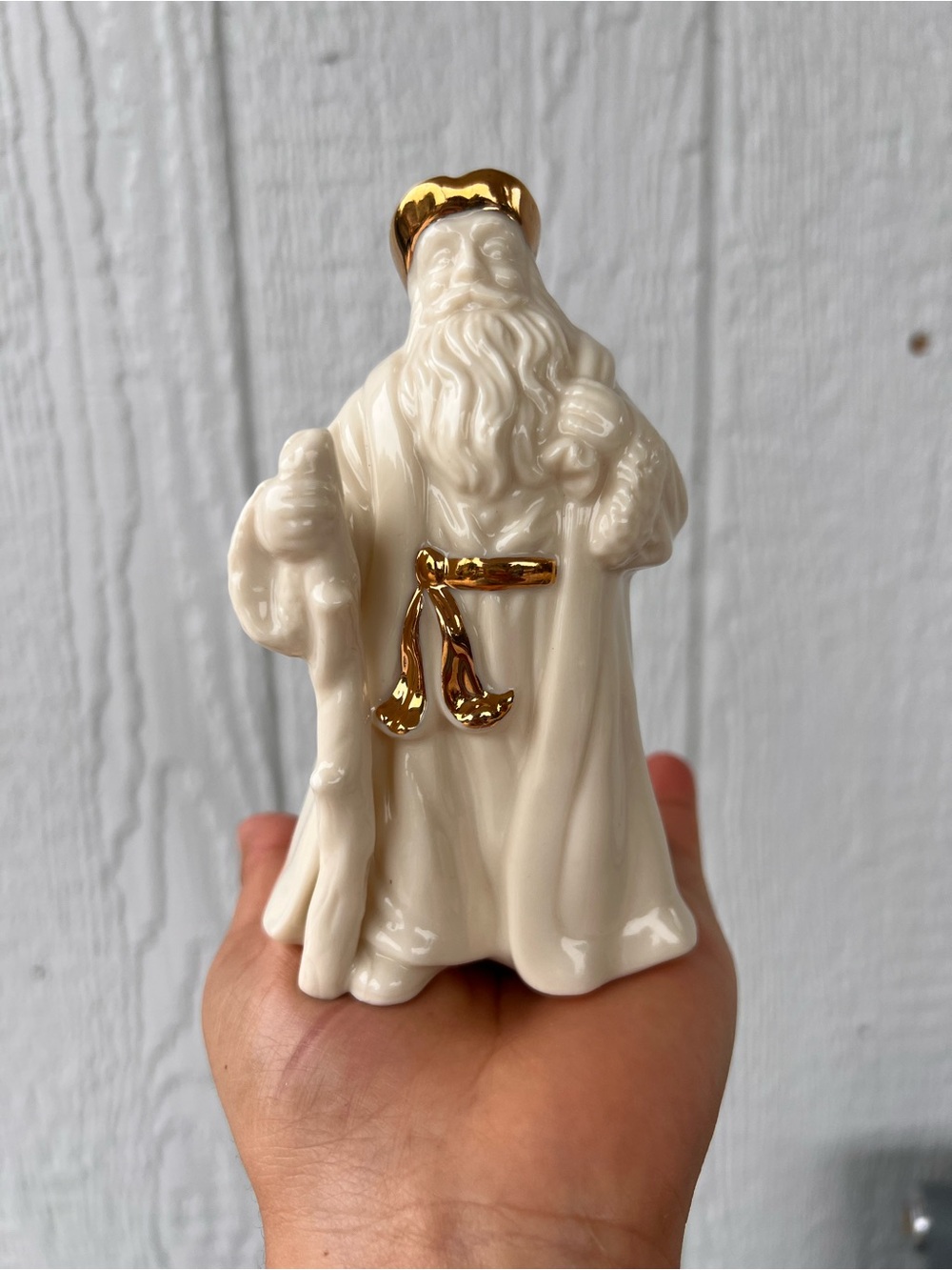 Cream Ceramic Santa Figurine with Gold Accents - Holiday Home Accent
